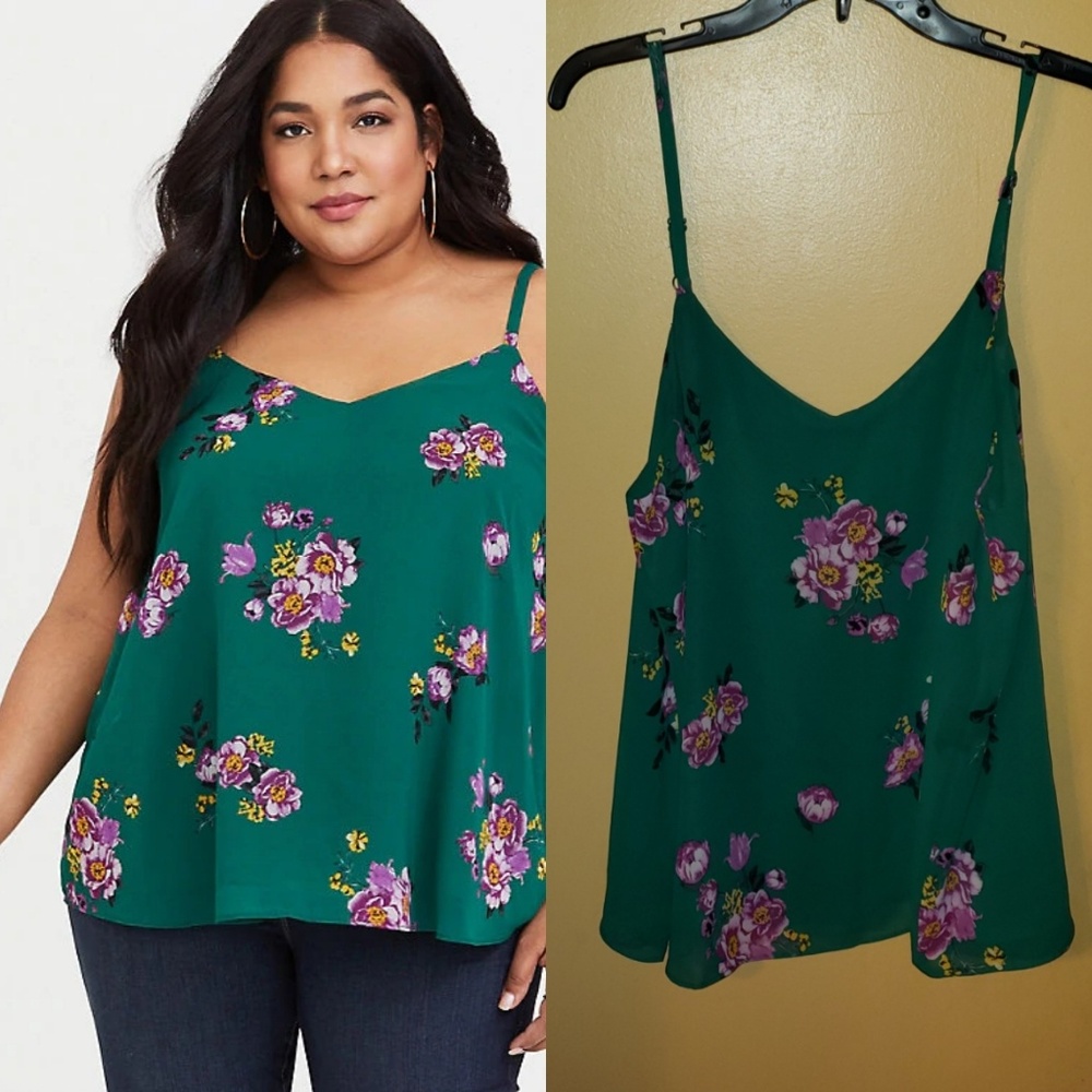 Torrid size 1 green floral layered swing cami